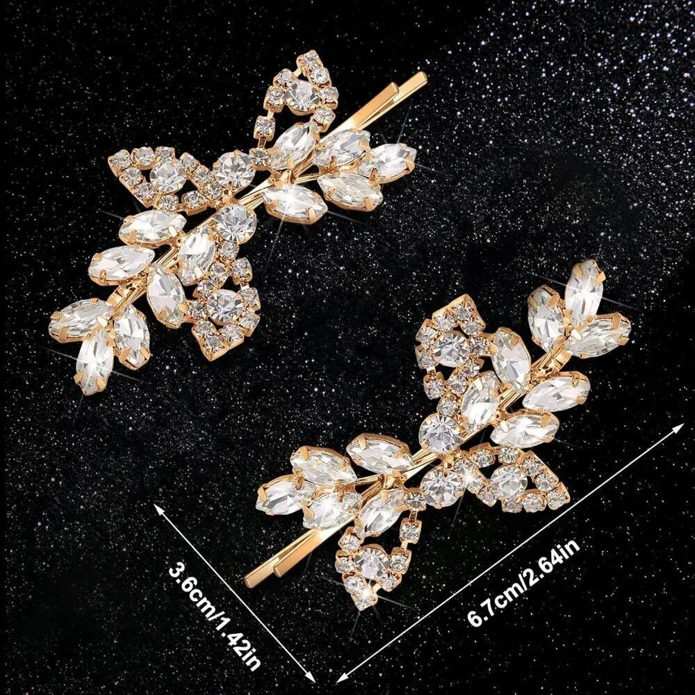 4 Pcs Rhinestone Bridal Hair Clip Leaf Wedding Hairpin Bride Crystal Hair Barret